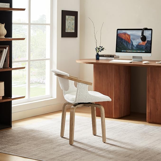 Art Leon Desk Chair No Wheels, Mid Century Modern Swivel Accent Chair, Boucle - Image 9