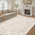Beige Area Rug 6x9 Machine Washable Vintage Living Room Distressed Non Slip by PureCozy