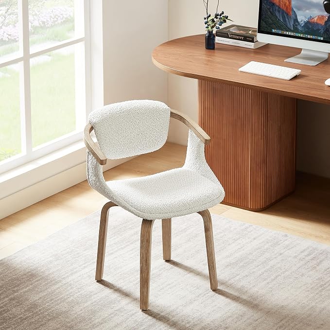 Art Leon Desk Chair No Wheels, Mid Century Modern Swivel Accent Chair, Boucle - Image 7