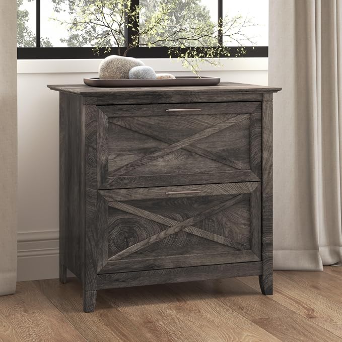 Bush Furniture Key West 2 Drawer Lateral File Cabinet in Dark Gray Hickory | - Image 2