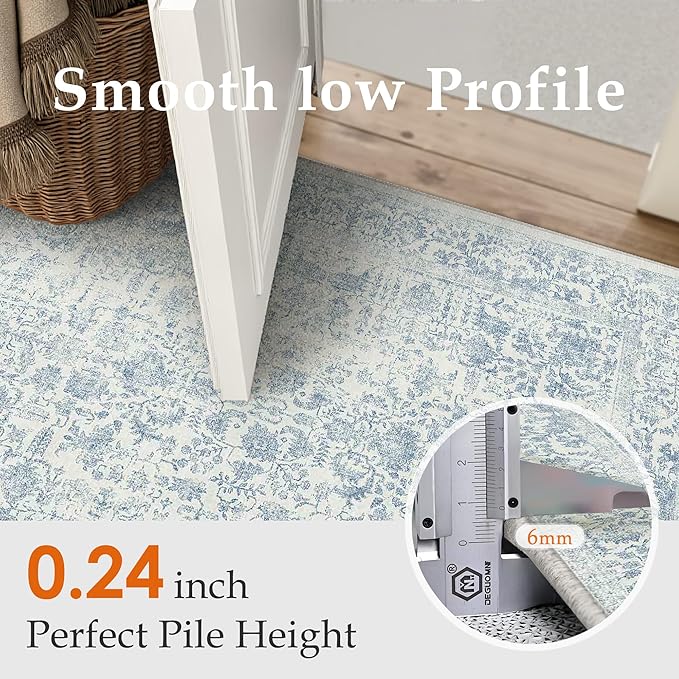 Blue Area Rug 3x4 Office Entryway Rug Machine Washable Kitchen Vintage - Image 3