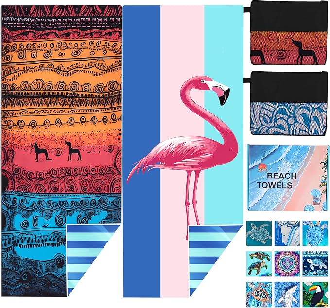 2 Pack Microfiber Beach Towel Oversized 71"x32" Sand Free Quick Dry Absorbent by UISGONG