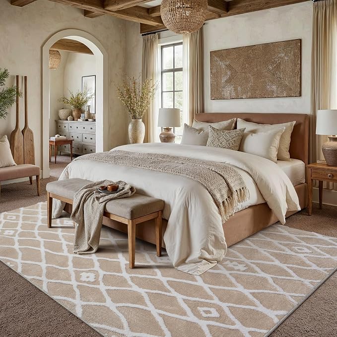 Beige 8x10 Area Rug Moroccan Shag Living Room Washable Carpet Soft Non Shedding - Image 4