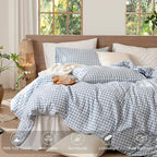 MooMee Gingham Duvet Cover Set 100% Washed Cotton Linen Like Textured - Image 4
