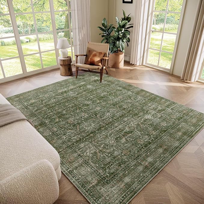 Washable 6x9 Area Rugs for Living Room, Boho Non-Slip Vintage Distress Large by Hedwior