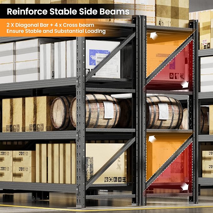 68” W Metal Shelf Heavy Duty, 8000LBS Metal Garage Shelving Units, 4 Tier - Image 7