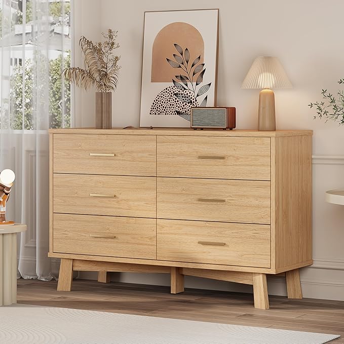Dresser for Bedroom, 6 Drawer Wide Modern Chest of Drawers by Xixini