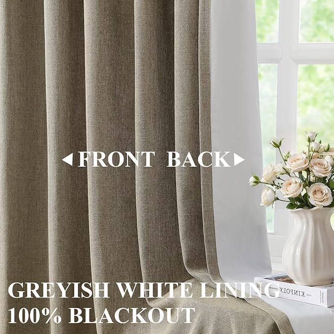 Vision Home Brown Linen Full Blackout Curtains - Image 2