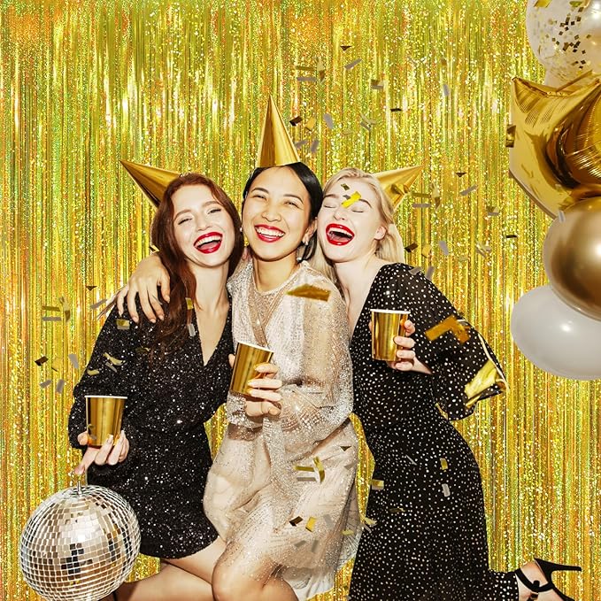 GOER 3.2 ft x 8.2 ft Metallic Tinsel Foil Fringe Curtains Party Photo Backdrop - Image 5