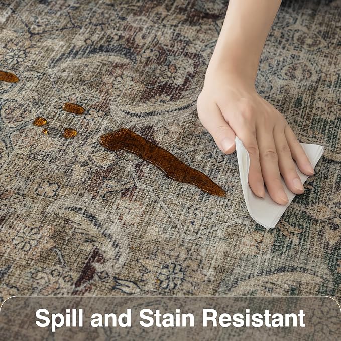 FMFUNCTEX 6x9 Washable Area Rug Brown Vintage Neutral Distressed Large Non Slip - Image 7