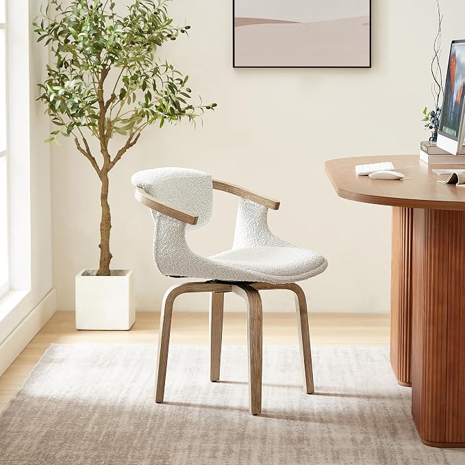 Art Leon Desk Chair No Wheels, Mid Century Modern Swivel Accent Chair, Boucle - Image 8