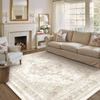 Area Rug 8x10 Cream Washable Living Room Beige Carpet Non Slip Vintage - Image 5