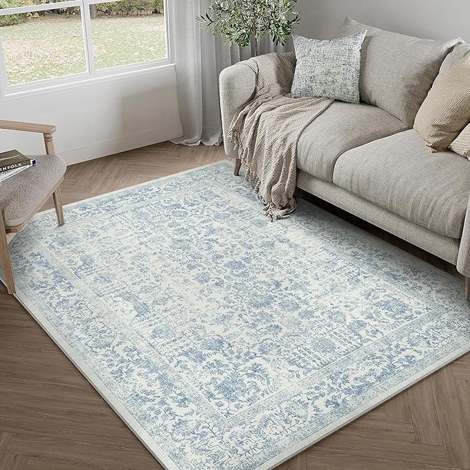 Blue Area Rug 3x4 Office Entryway Rug Machine Washable Kitchen Vintage - Image 5