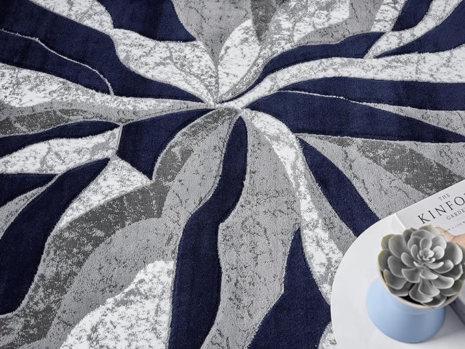 Modern Abstract Area Rug Hand Carved Contemporary Geometric Swirls Vibrant - Image 5