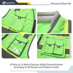 JKSafety 10 Pockets Hi-Vis Zipper Front Fluorescent Green Safety Vest | - Image 2