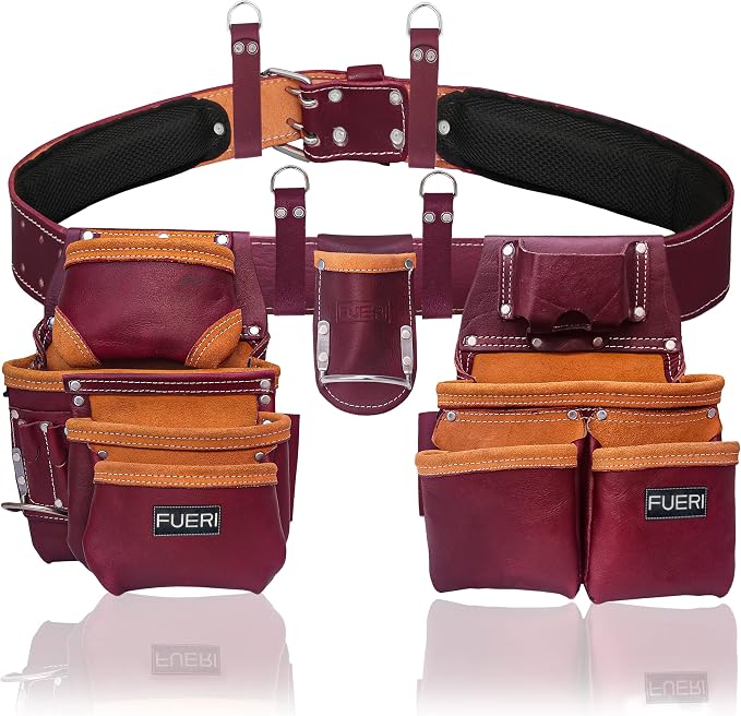 Heavy Duty 19 Pocket Leather Tool Belt Multipurpose Pockets Work Organizer - Image 9