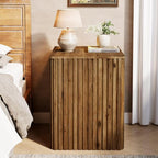 Solid Wood End Table Set of 2, Square Fluted Side Table - Image 4