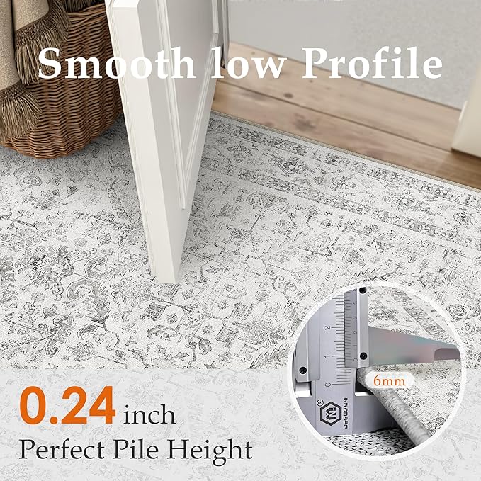 Grey 4x6 Entryway Rug Vintage Area Carpet Indoor Kitchen Washable Door Mat - Image 3