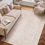 Pink Area Rug 5x8 Machine Washable Vintage Living Room Distressed Non Slip - Image 6