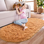 Noahas Fluffy Khaki Rugs for Bedroom Living Room, 2.6'X5.3' Oval Throw Rug for - Image 2