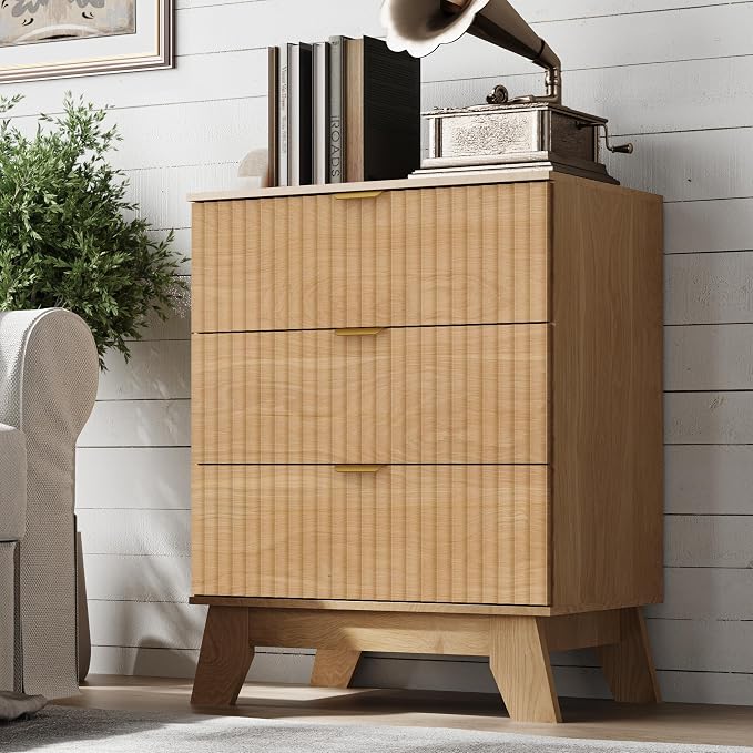 Fluted 3 Drawer Dresser, 30.3" Tall Compact Modern Boho Chest of Drawers - Image 5
