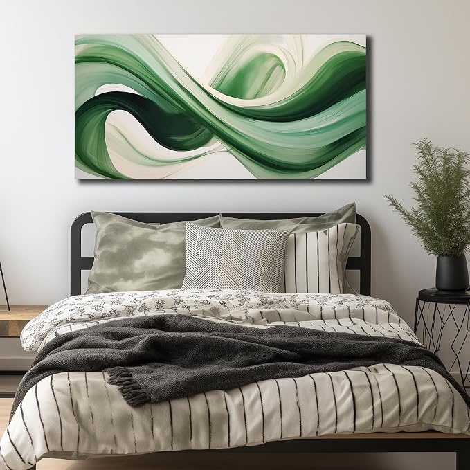 JuhaiArt Green Wall Art for Bedroom White Wall Decor 24"x 48" in Wall Paintings - Image 4