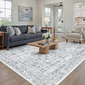 Navy Blue Area Rug 6x9 Machine Washable Vintage Living Room Distressed Non Slip by PureCozy