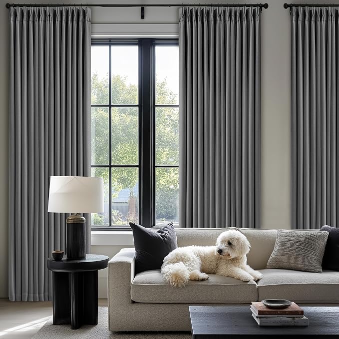 Charcoal Grey 120 Inch Blackout Pinch Pleated Curtains 2 Panel Set - Image 9