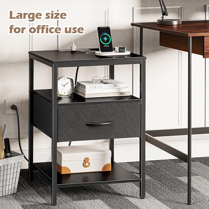 SUPERJARE Night Stand with Charger Station, 27.7 Inch Tall Nightstand with - Image 6