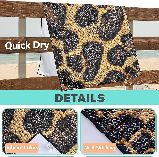 Snake Skin Pattern Beach Towel Oversized 36" x 72", Thin Lightweight Sand Free - Image 4