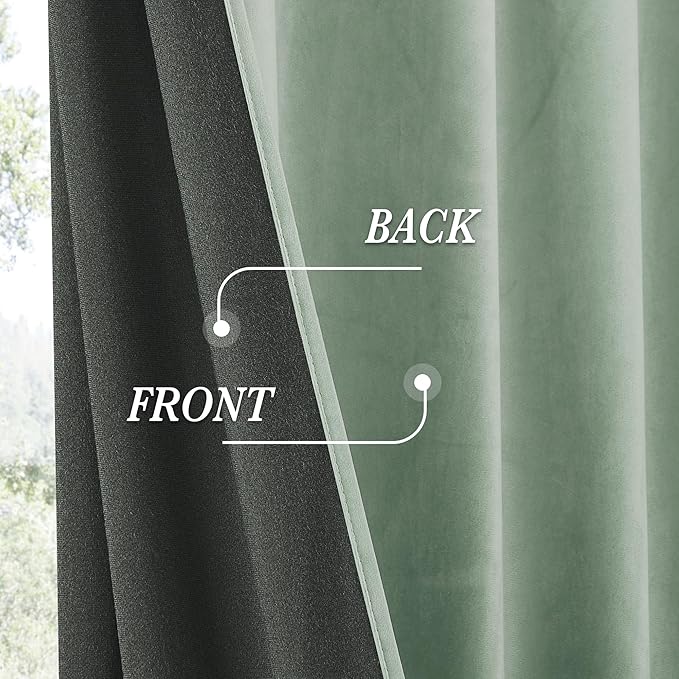 RYB HOME Mint Green Velvet Curtains 102 inches Long, Room Darkening, - Image 5