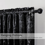 SMILETIME Black Crushed Velvet Curtains 52x108inch Rod Pocket Luxurious Thermal - Image 2