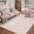 Pink Area Rug 5x8 Machine Washable Vintage Living Room Distressed Non Slip by PureCozy