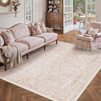 Pink Area Rug 5x8 Machine Washable Vintage Living Room Distressed Non Slip by PureCozy