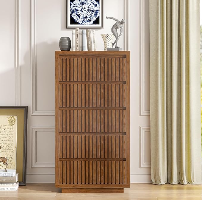 Fluted Tall 5 Drawer Dresser, Mid Century Dresser - Image 3