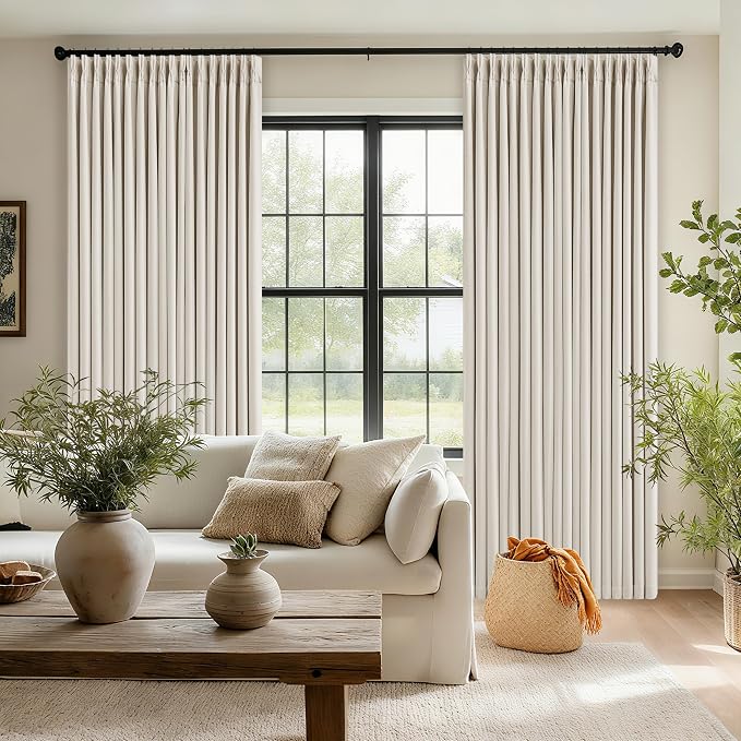 Pinch Pleated Blackout 102 Inch Curtains 70 Inch Wide Linen Dual Layer - Image 8