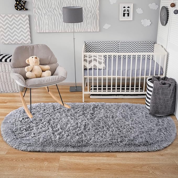 Noahas Fluffy Grey Rugs for Bedroom Living Room, 2.6'X5.3' Oval Throw Rug for - Image 8