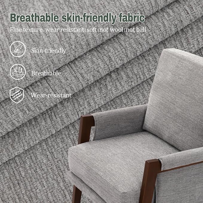 Grey Accent Chair for Bedroom & Living Room, Mid Century Modern Accent Arm Chair - Image 5