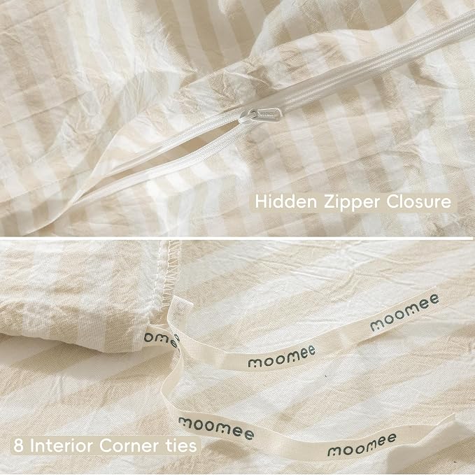 MooMee Striped Duvet Cover Set 100% Washed Cotton Linen Like Textured - Image 6