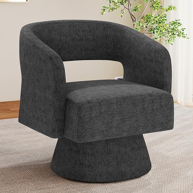Swivel Accent Chair, Modern Comfy Chenille Barrel Chairs, Oversized Upholstered by Nebuaegis