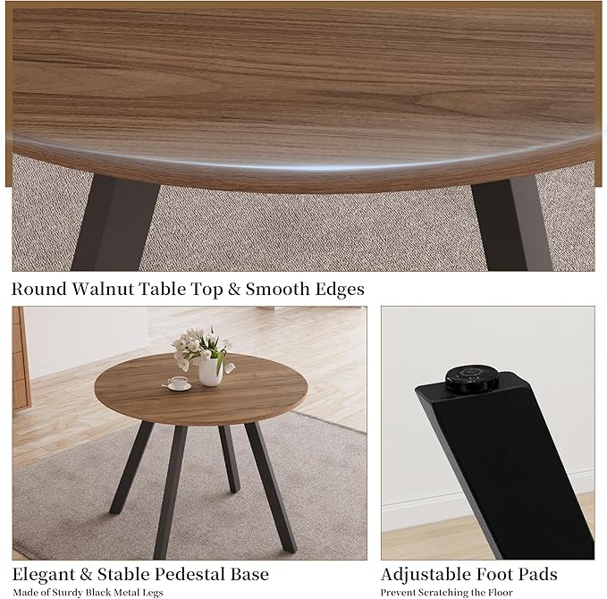34.6'' Dining Table and Chairs for 2, Mid Century Modern Round Table Set - Image 3