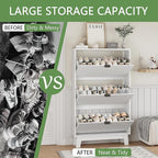 Shoe Cabinet with 3 Flip Drawers, Hidden Slim Wooden Shoe Rack Cabinet - Image 6