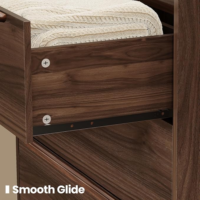 48" Tall Walnut Dresser for Bedroom, Mid-Century Modern 5 Drawer Chest of - Image 3