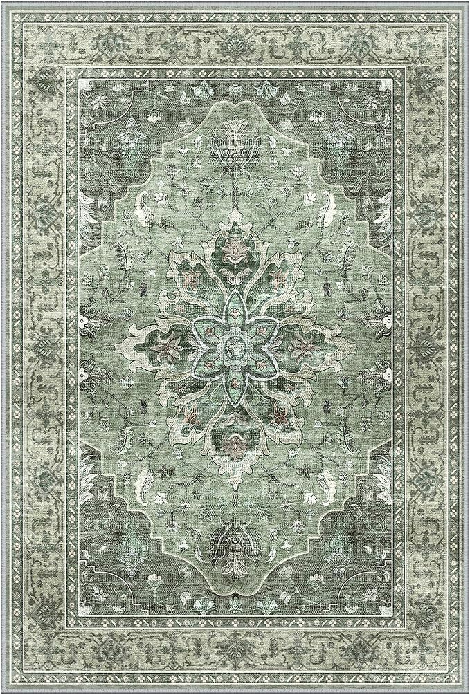Area Rugs 2'x7' Washable Non-Slip, Floral Vintage Distress Print Pattern - Image 3