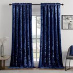 SMILETIME Navy Blue Crushed Velvet Curtains 52x84inch Rod Pocket Luxurious by SMILETIME