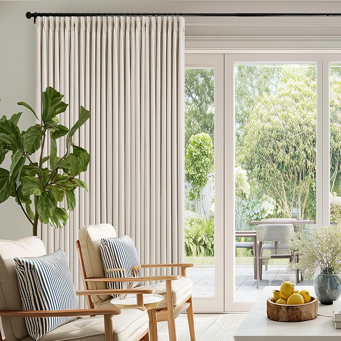 Pinch Pleated Blackout 102 Inch Curtains 70 Inch Wide Linen Dual Layer by Twodrapes