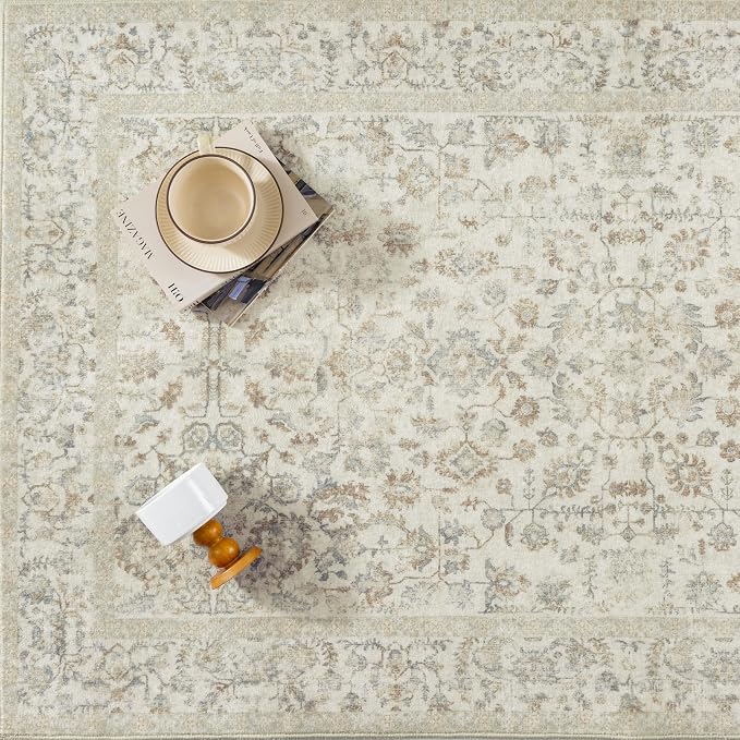5x7 Taupe Area Rug Non Slip Vintage Living Room Distressed Machine Washable - Image 9