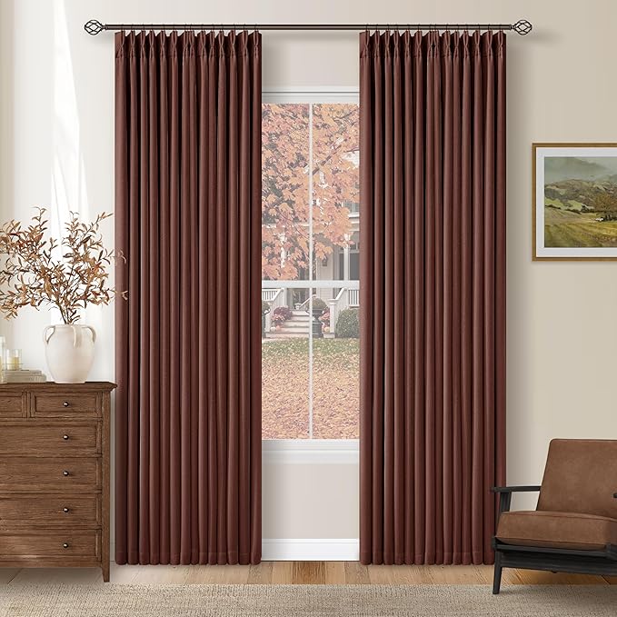 Chestnut Brown Pleated Linen Blackout Curtains 84 Inches Long by Twodrapes