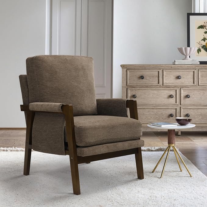 Dark Brown Accent Chair for Bedroom & Living Room, Mid Century Modern Accent by Yourexpertinhomefurniture