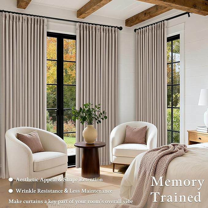 Viral Pleated Blackout Burlap 120 Inch Long Curtains Neutral Pinch Pleated - Image 6